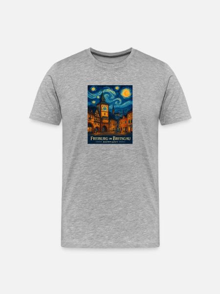 Freiburg Starry Night Cityscape - Men's Premium Organic T-Shirt - heather grey