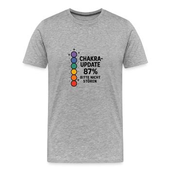 CHAKRA-UPDATE 87 % – Bitte nicht stören - Männer Premium Bio T-Shirt - Grau meliert - Vorne - Damien (186cm)