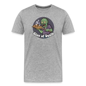 Zombie Pizza Scheibe - Männer Premium Bio T-Shirt - Grau meliert - Vorne - Damien (186cm)