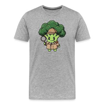 Süßer Brokkoli Detektiv Spion Cartoon Vegetarisch - Männer Premium Bio T-Shirt - Grau meliert - Vorne - Damien (186cm)
