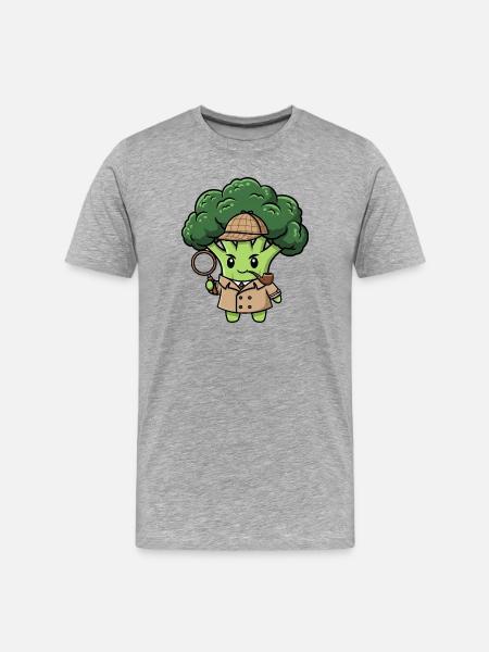 Cute Broccoli Detective Spy Cartoon Vegetarian - Men's Premium Organic T-Shirt - heather grey