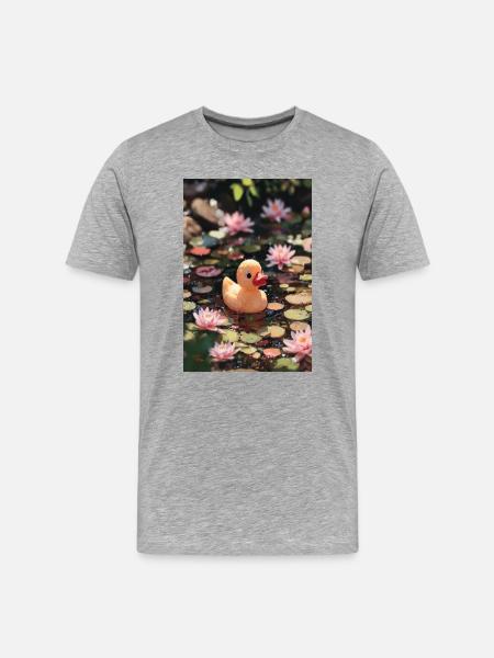Duck Among Water Lilies - Men's Premium Organic T-Shirt - heather grey