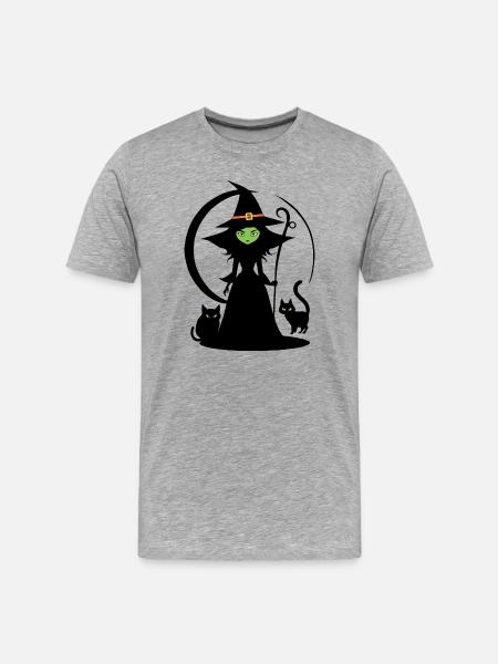Witch Costume Black Cat Halloween - Men's Premium Organic T-Shirt - heather grey