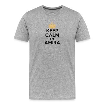 Keep Calm – I’m Amira 💖 - Männer Premium Bio T-Shirt - Grau meliert - Vorne - Damien (186cm)