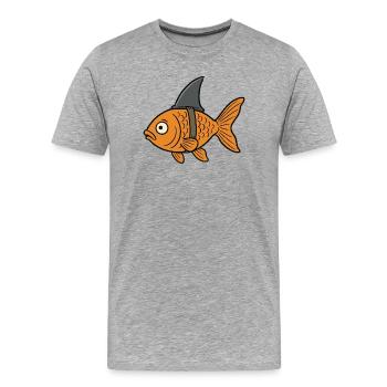 Cartoon Goldfisch Fisch Haifischflosse Fake Hai - Männer Premium Bio T-Shirt - Grau meliert - Vorne - Damien (186cm)