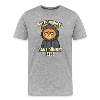 Bonjour? Glace très mince ! Chat - T-shirt bio Premium Homme - gris chiné - Devant - Damien (186cm)