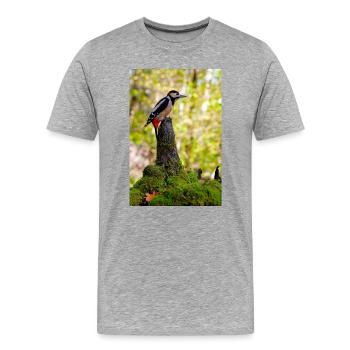 Crimson Crest Woodpecker Forest - Men's Premium Organic T-Shirt - heather grey - Front - Damien (186cm)