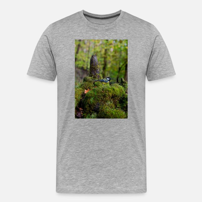 Moosiger Waldvogel In Ruhiger Lichtung - Männer Premium Bio T-Shirt - Grau meliert