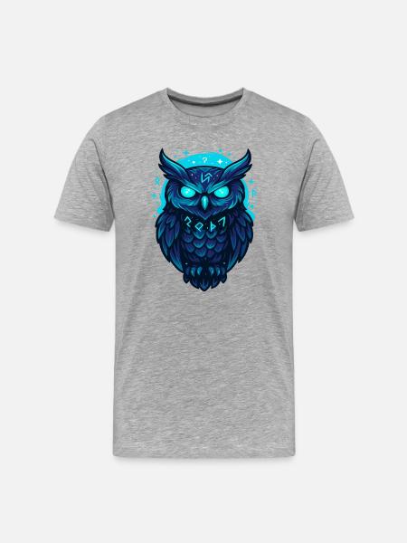 Leuchtende Runen-Eulennacht - Männer Premium Bio T-Shirt - Grau meliert