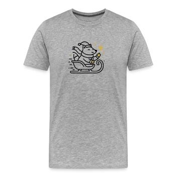 Weihnachtsmaus auf Schlitten - Männer Premium Bio T-Shirt - Grau meliert - Vorne - Damien (186cm)