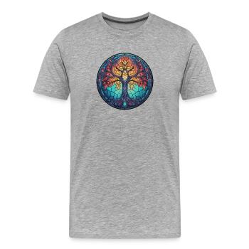Baum des Lebens, Natur Zeichnung, Heiliger Baum - Männer Premium Bio T-Shirt - Grau meliert - Vorne - Damien (186cm)
