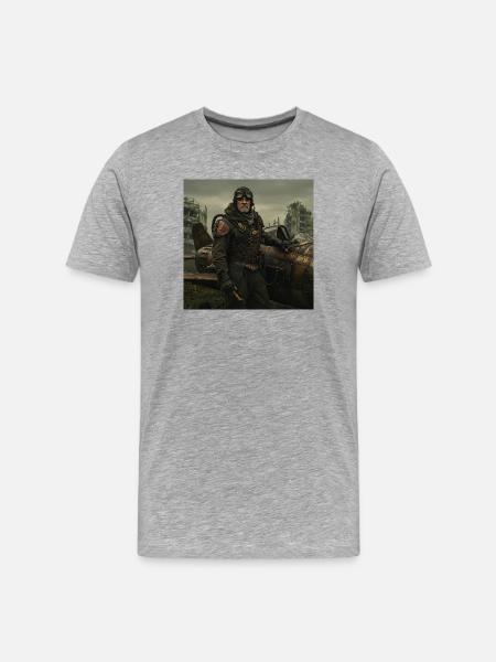 Steampunk Pilot on Post-Apocalyptic Ruins - Men's Premium Organic T-Shirt - heather grey