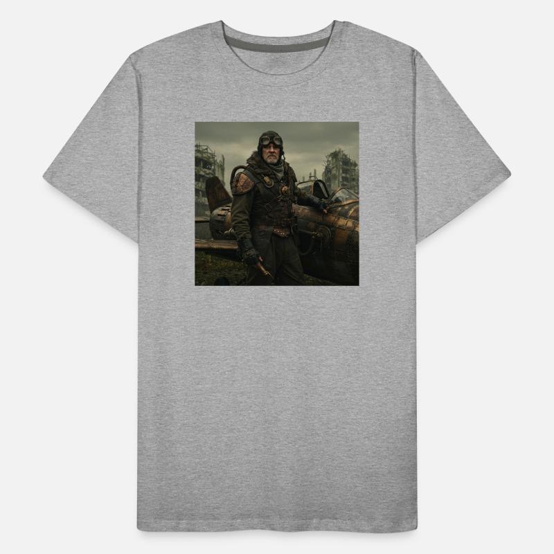 Pilote steampunk sur ruines postapo T-shirt bio Premium Homme