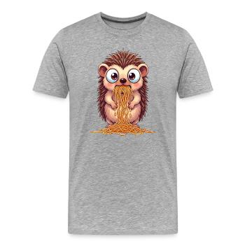 Süßer Igel mit Spaghetti tollpatschig Cartoon  - Männer Premium Bio T-Shirt - Grau meliert - Vorne - Damien (186cm)