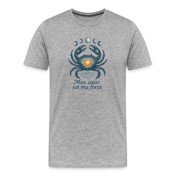 Signe astrologique du Cancer - Astrologie - T-shirt bio Premium Homme - gris chiné - Devant - Damien (186cm)