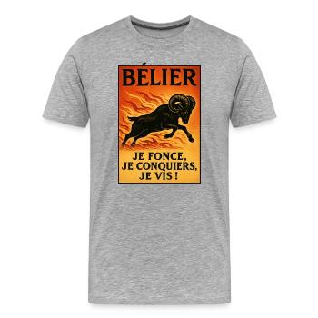 Signe astrologique du Bélier - Astrologie - T-shirt bio Premium Homme - gris chiné - Devant - Damien (186cm)
