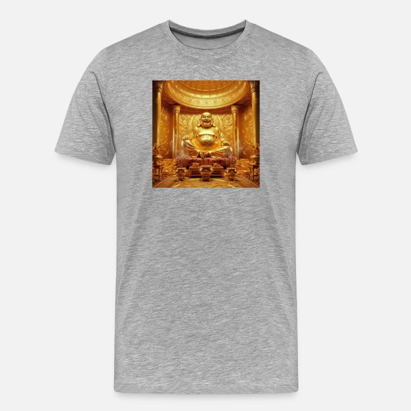 Goldener Bitcoin Buddha Tempel - Männer Premium Bio T-Shirt - Grau meliert