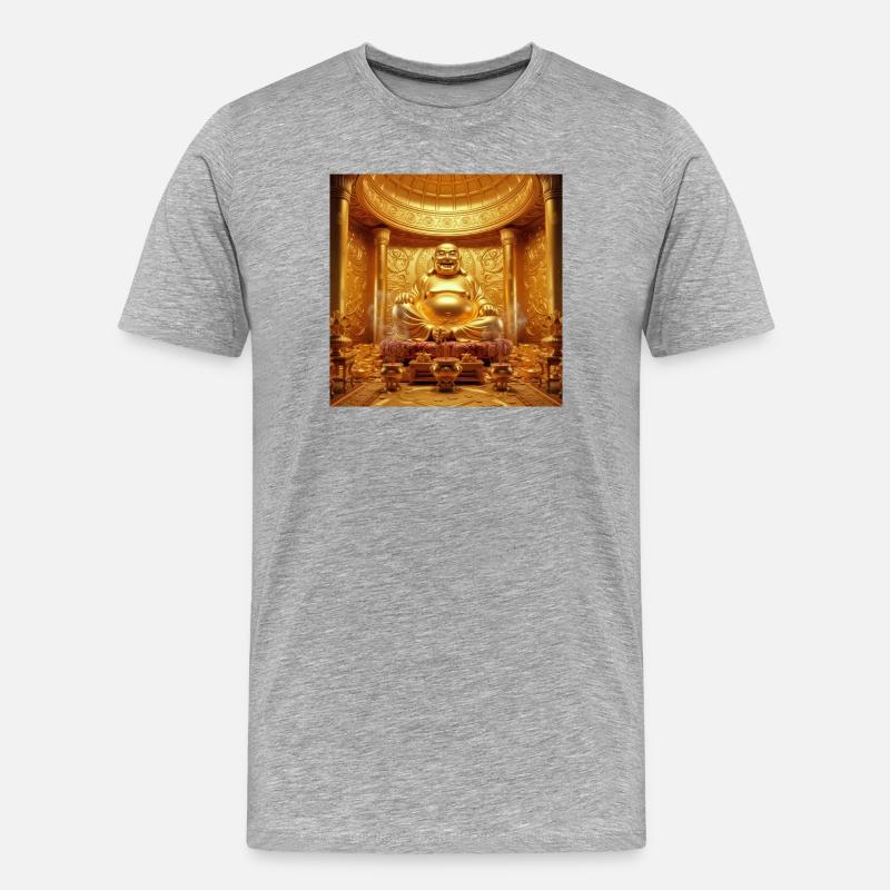 Goldener Buddha Tempel-Szene - Männer Premium Bio T-Shirt - Grau meliert