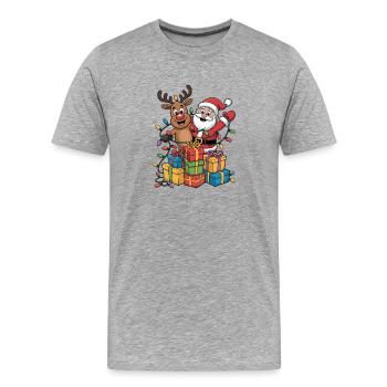 Santa Rentier Lichterkette - Männer Premium Bio T-Shirt - Grau meliert - Vorne - Damien (186cm)