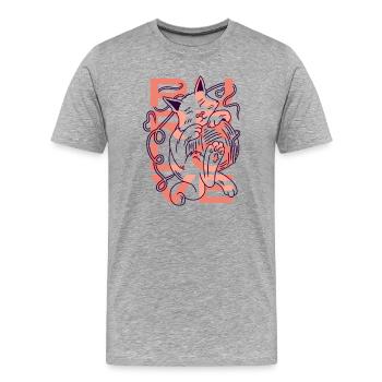 Purr Love Chat minimaliste avec fil - T-shirt bio Premium Homme - gris chiné - Devant - Damien (186cm)