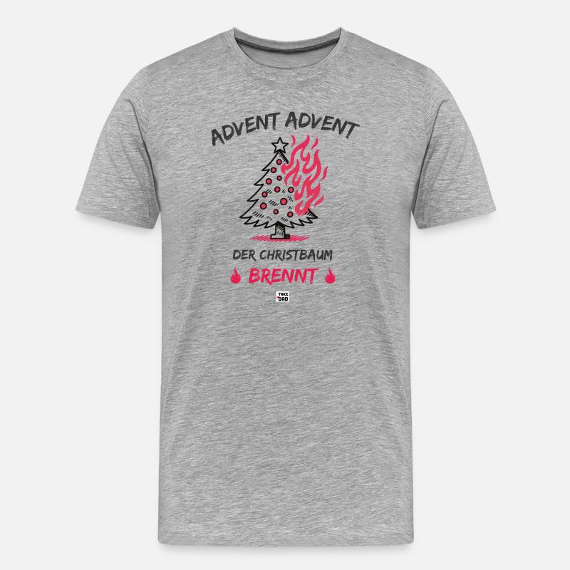 Advent, Advent - der Christbaum brennt - Männer Premium Bio T-Shirt - Grau meliert