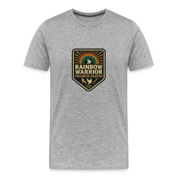 Christliche Kleidung. Regenbogen-Krieger Versprechen halten - Männer Premium Bio T-Shirt - Grau meliert - Vorne - Damien (186cm)