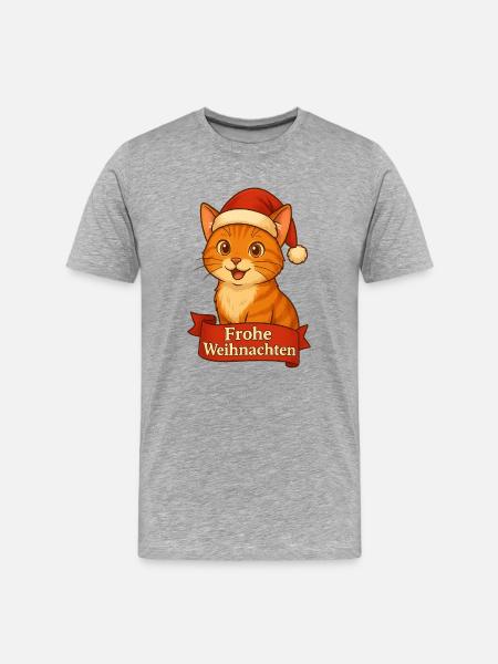 Katzenweihnachtskater mit Santa-Hut - Männer Premium Bio T-Shirt - Grau meliert