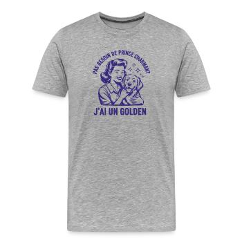 Kein Bedarf für den Märchenprinzen, ich habe ein goldenes - Männer Premium Bio T-Shirt - Grau meliert - Vorne - Damien (186cm)