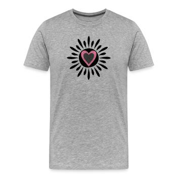 Rosafarbenes Herz mit schwarzem Glitzer - Männer Premium Bio T-Shirt - Grau meliert - Vorne - Damien (186cm)