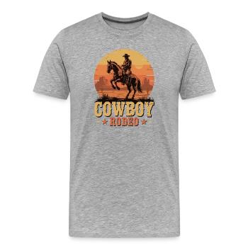 Rodéo de cow-boy - Wild West Sunset Design - T-shirt bio Premium Homme - gris chiné - Devant - Damien (186cm)