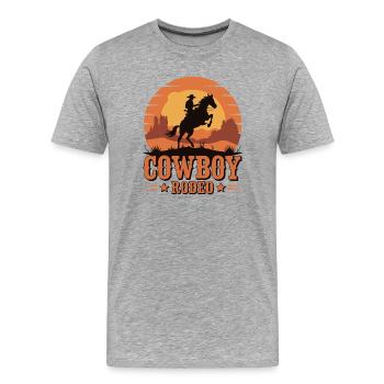 Rodéo de cow-boy - Wild West Sunset Design - T-shirt bio Premium Homme - gris chiné - Devant - Damien (186cm)