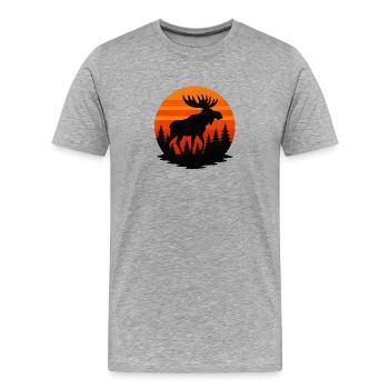 Sonnenuntergang Elch in Waldsilhouette - Männer Premium Bio T-Shirt - Grau meliert - Vorne - Damien (186cm)