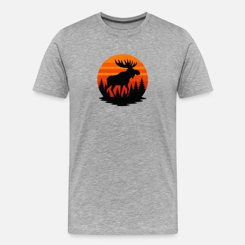Sonnenuntergang Elch in Waldsilhouette - Männer Premium Bio T-Shirt - Grau meliert
