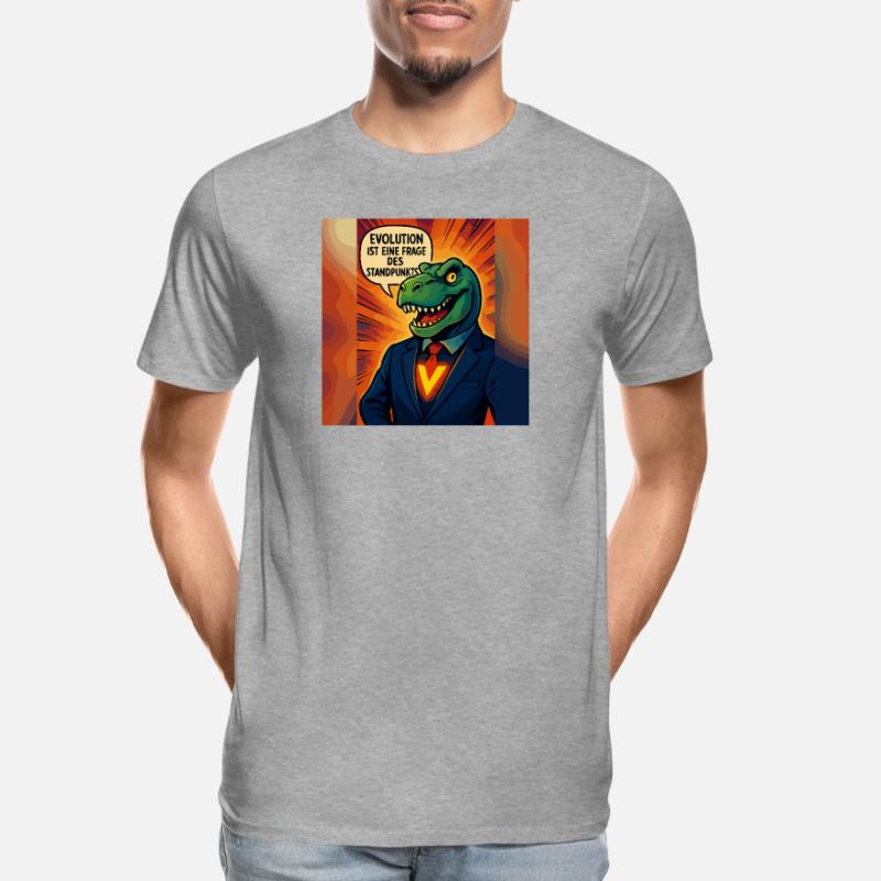 Dino im Anzug – Evolution ist Ansichtssache Männer Premium Bio T-Shirt