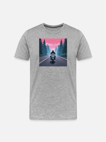 Motorradfahrer im Wald - Männer Premium Bio T-Shirt - Grau meliert