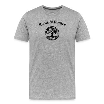 Racines et itinéraires – Chemise d’aventure - T-shirt bio Premium Homme - gris chiné - Devant - Damien (186cm)