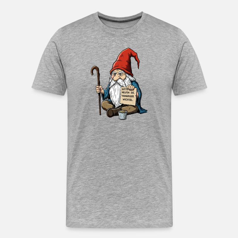 Hungeriger Wichtel | Bitte Helfen Sie - Männer Premium Bio T-Shirt - Grau meliert