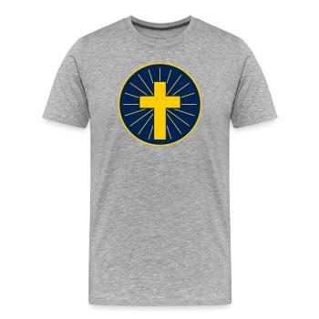 Goldenes Kreuz mit Strahlen - Männer Premium Bio T-Shirt - Grau meliert - Vorne - Damien (186cm)