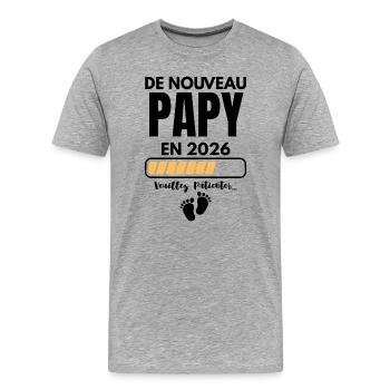 De Nouveau Papy en 2026 Veuillez Patienter - T-shirt bio Premium Homme - gris chiné - Devant - Damien (186cm)