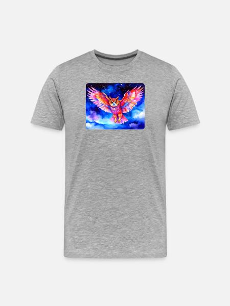 Bunter Uhu vor Sternenhimmel - Männer Premium Bio T-Shirt - Grau meliert