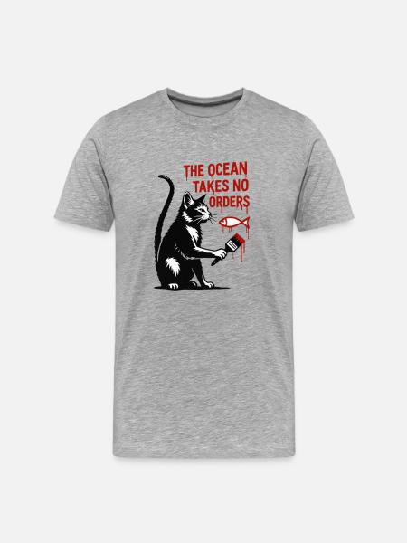 Chat Graffiti Mer Liberté - T-shirt bio Premium Homme - gris chiné