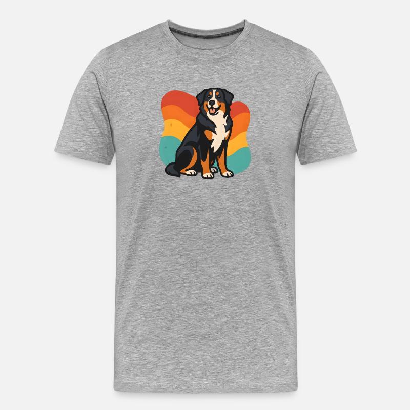 Berner Sennenhund mit Regenbogenhintergrund - Männer Premium Bio T-Shirt - Grau meliert