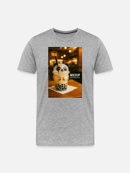 Panda Bubble Tea Cup Illustration - Men's Premium Organic T-Shirt - heather grey