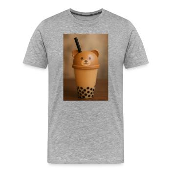 Conception de tasse de thé bulle à couvercle d’ours - T-shirt bio Premium Homme - gris chiné - Devant - Damien (186cm)