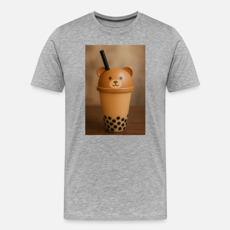 Bear Lid Bubble Tea Cup Design - Männer Premium Bio T-Shirt - Grau meliert