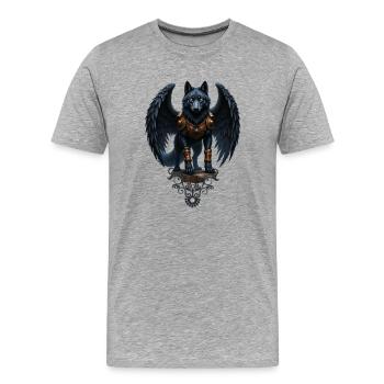 Geflügelter Wolf mit Fantasie bewaffnet - Männer Premium Bio T-Shirt - Grau meliert - Vorne - Damien (186cm)
