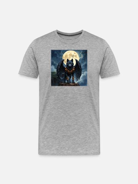 Winged wolf under full moon - Men's Premium Organic T-Shirt - heather grey