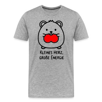 Hamster Spruch | Kleines Herz, große Energie - Männer Premium Bio T-Shirt - Grau meliert - Vorne - Damien (186cm)