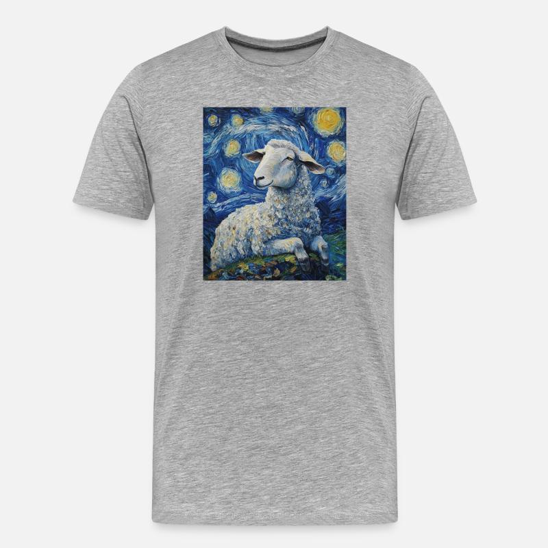 Schaf Van Gogh Style Starry Night - Männer Premium Bio T-Shirt - Grau meliert