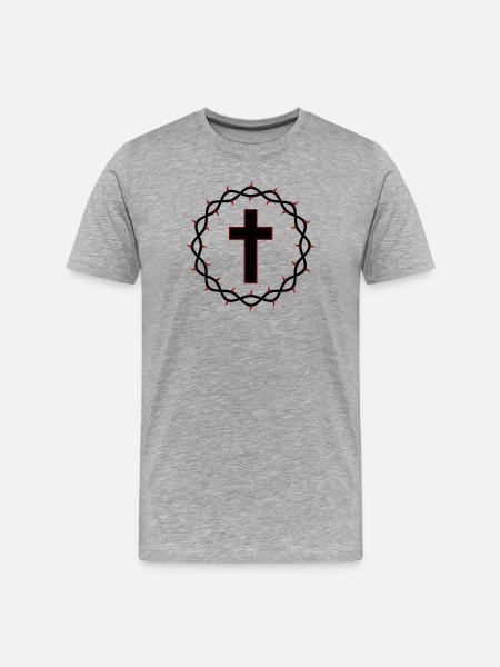 Croix et couronne d’épines - T-shirt bio Premium Homme - gris chiné
